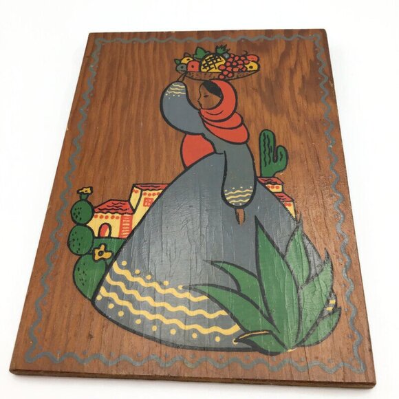 Latin American Folk Art Hand Painted Wooden Pictures Set of 3 w/ Hangers Vintage - Picture 6 of 12